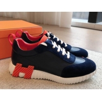 Popular Style Hermes Bouncing Sneakers in Suede and Calfskin Blue/Orange 815011