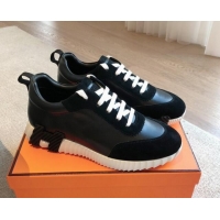 Good Quality Hermes Bouncing Sneakers in Suede and Calfskin Black 815012