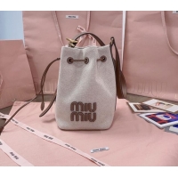 Top Quality Miu Miu Canvas And Leather Bucket Bag 5BE090 Beige 2024