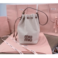 Top Grade Miu Miu Canvas And Leather Bucket Bag 5BE089 Beige 2024