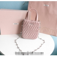 Buy Cheap Miu Miu Matelasse nappa leather mini tote bag with crystal chain 5BA220 Light Pink 2024