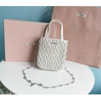 Super Quality Miu Miu Matelassé nappa leather mini tote bag with crystal chain 5BA220 White 2024