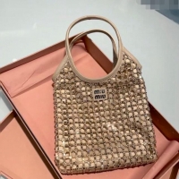 Top Quality Miu Miu Satin handbag with mesh crystals 5BA281 Gold 2024