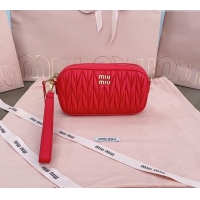 Luxury Cheap Miu Miu Matelasse nappa leather pouch 5NE846 Red 2024