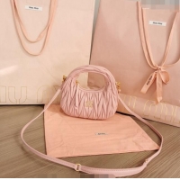 Super Quality Miu Miu Wander Matelasse Nappa Leather Hobo Mini bag 5BP078 Light Pink