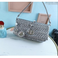 Top Grade Miu Miu Iconic Crystal Cloqué Nappa leather bag 5BD233 Silver 2024