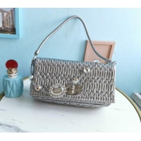 Shop Cheap Miu Miu Iconic Crystal Cloque Nappa leather bag 5BD233 Silver 2024