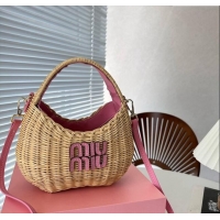 Low Price Miu Miu Wander wicker handbag 5BC125 Beige/Pink 2023