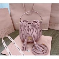 Top Grade Miu Miu Matelassé nappa leather bucket bag 5BE085 Pink 2024