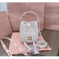 Top Grade Miu Miu Matelassé nappa leather bucket bag 5BE085 White 2024