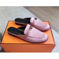 Top Grade Hermes Oz Flat Mules in Satin Pink 815042