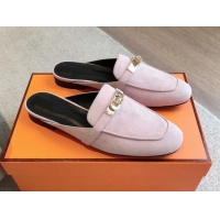 Sumptuous Hermes Oz Flat Mules in Suede Light Pink 815045