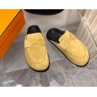 Generous Hermes Go Mules in Suede with "H" cut-out Yellow 815056