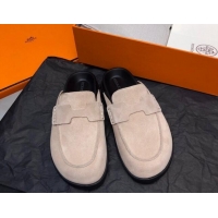 Purchase Hermes Go Mules in Suede with "H" cut-out Pale Beige 815059