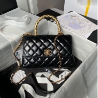 Buy Discount Chanel Shiny Calfskin Small Coco Flap Bag with Metal Top Handle A92990 Black 2024