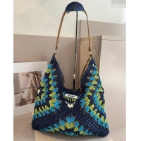 Top Grade Miu Miu Straw Hobo Bag 0402 Blue/Green 2024