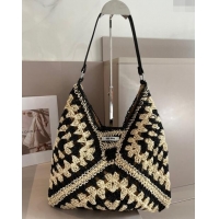 Top Design Miu Miu Straw Hobo Bag 0402 Beige/Black 2024