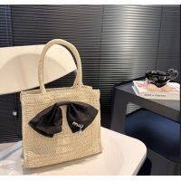 Super Quality Miu Miu Raffia Straw Tote bag with Bow 0402 Beige 2024