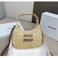 Well Crafted Miu Miu Wander Straw Hobo Bag 0402 Beige/Brown 2024