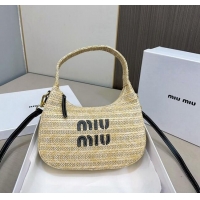 Luxurious Miu Miu Wander Straw Hobo Bag 0402 Beige/Black 2024