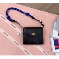 Well Crafted Miu Miu Leather wallet with leather and cord shoulder strap 5MT024 Black 2024