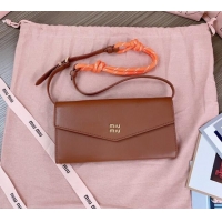 Classic Grade Miu Miu Leather wallet with leather and cord shoulder strap 5MT025 Brown 2024