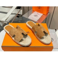 Good Product Hermes Izmir Espadrille Flat Slides Sandal in Suede Brown 815068