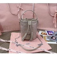 Grade Quality Miu Miu Crystal allover bucket bag 5BE085 Beige 2024