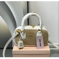 Most Popular Miu Miu Straw Bowling bag 0513 White 2024