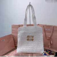 Particularly Recommended Miu Miu Woven fabric Tote bag 5BG230 White 2024