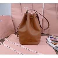 Grade Promotional Miu Miu Leather bucket bag 5BE089 Brown 2024