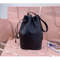 Super Quality Miu Miu Leather bucket bag 5BE089 Black 2024