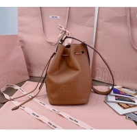 Shop Best Miu Miu Leather bucket bag 5BE090 Brown 2024