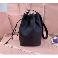 Buy Fashionable Miu Miu Leather bucket bag 5BE090 Black 2024