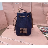 Grade Sophisticated Miu Miu Denim and Leather bucket bag 5BE090 Blue 2024