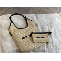 Top Grade Miu Miu IVY Straw Tote bag M0618 Black 2024