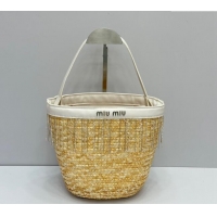 Most Popular Miu Miu Straw Basket bag with Strass Tasel 8038 Beige 2024