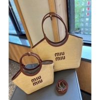 Luxury Discount Miu Miu IVY Beige Straw Tote bag 0617 Brown 2024