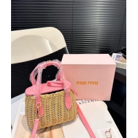 Buy Fashionable Miu Miu Wicker Mini Basket bag 0618 Pink 2024