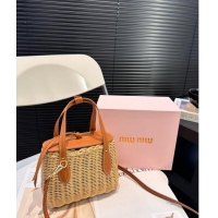 Luxury Discount Miu Miu Wicker Mini Basket bag 0618 Brown 2024