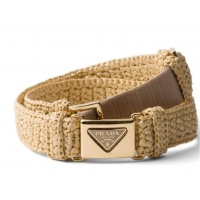 ​Grade Design Prada Triangle-buckle Raffia-effect Woven Belt PA8452 Beige