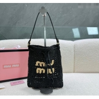 Grade Design Miu Miu Woven Straw Tote Mini Bag M0618 Black 2024