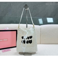 Famous Brand Miu Miu Woven Straw Tote Mini Bag M0618 White 2024