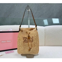 Traditional Specials Miu Miu Woven Straw Tote Mini Bag M0618 Khaki 2024