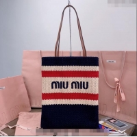 Famous Brand Miu Miu Crochet Fabric Tote Bag 5BG248 Dark Blue 2024