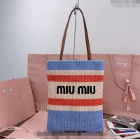 Best Quality Miu Miu Crochet Fabric Tote Bag 5BG248 Light Blue 2024