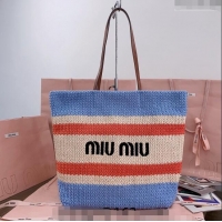 Buy Inexpensive Miu Miu Crochet Fabric Tote Bag 5BG228 Light Blue 2024