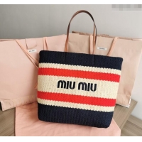 Popular Style Miu Miu Crochet Fabric Tote Bag 5BG228 Dark Blue 2024