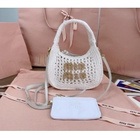 Reasonable Price Miu Miu Wander woven fabric hobo bag 5BC125 White 2024