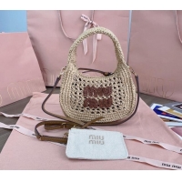 Pretty Style Miu Miu Wander woven fabric hobo bag 5BC125 Beige 2024